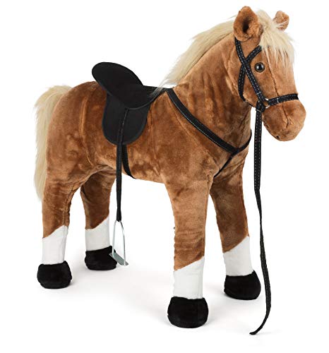 Small Foot 11177 Stehpferd mit Sound, braun, aus Holz, sicherer Sitz durch Steigbügel und Zügel, ab 3 Jahre Spielzeug