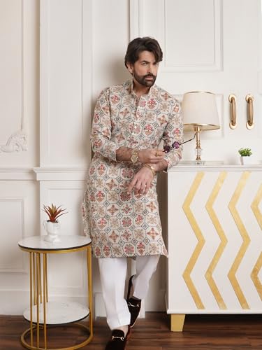 Image of SOJANYA (Since 1958 Men's Cotton Blend Ethnic Motifs Printed Only Long Kurta