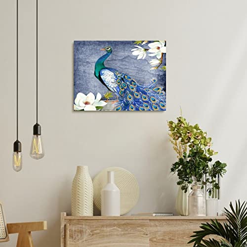 Toile paon et fleurs blanches : le tableau idéal pour illuminer votre chambre
