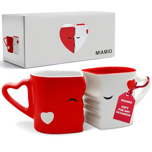 MIAMIO - Coffee Mugs/Kissing Mugs Set Ceramic with Gift Box (Red)