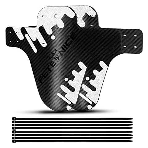 FETESNICE Pack of 2 Carbon Fibre Texture Mountain Bike Mudguards MTB Bicycle Front Rear Mudguard DH Cycling 24/26/27.5/29 Mountain Bike Mudguards (Silver-C) Cover