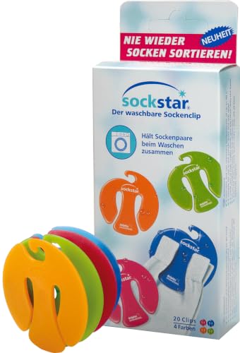 SOCKSTAR Sockenclip Basic Line - Family Pack (20 Stück) Waschbarer Sockenclip zum Zusammenhalten von Socken beim Waschen Sockenklammer für Waschmaschine & Trockner Made in Germany