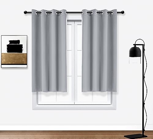 PI Blackout Curtain Panel 63 Inches Long,Sound Reducing Thermal Insulated Light Blocking Grommet Window Curtains for Living Room/Bedroom 1 Panel (Light Grey, W52XL63)