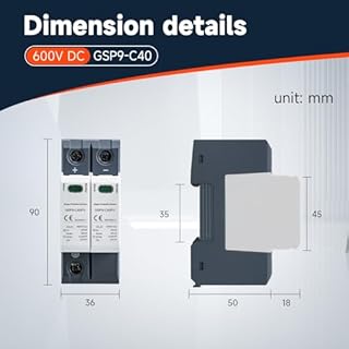2P 40KA 600VDC Scaricatore di Sovratensione per Corrente Continua, GSP9-C40 Dispositivo di Protezione Contro Sovratensioni e Fulmini, Adatto a Fotovoltaici e Circuiti Domestici a Basso Tensione