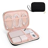 Electronics Organizer Travel Case, Charger Bag Cord Organizer Travel, Compact Tech Pouch Cable Organizer Bag for Charger, Cords, Phone, Headphones, Flash Drive, SD Card (Black, Small-Single Layer)