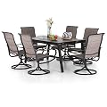 PHI VILLA 7 PCS Patio Dining Set, 6 Padded Swivel Dining Chair with Quick-Dry Cotton and 1 Extandable Metal Table,E-Coating for Rustproof for Outside, Poolside