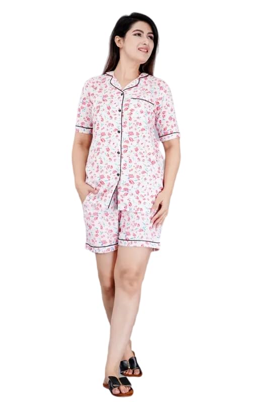 Women's Allover Printed Collared Shirt and Shorts Set