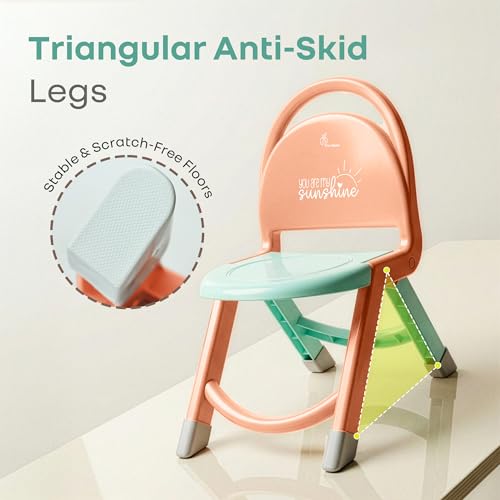 Image of R for Rabbit Jelly Bean Zippy Kids Folding Chair for 1-8 Years | Ergonomic Back Support | Lightweight & Portable | Stable Triangular Design | Indoor Outdoor Study Play Chair, Upto 40 kg (Peach Green)