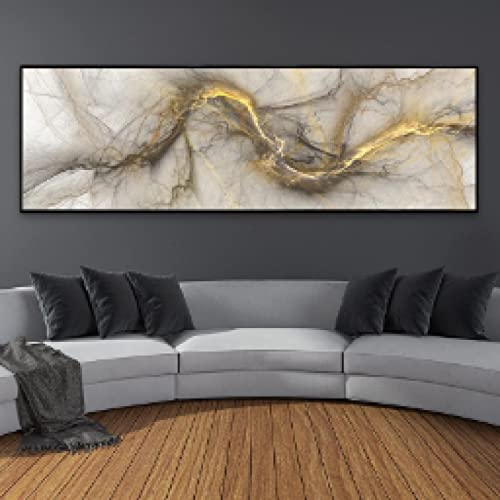 Affiches Imprime Mur Art Toile Nuage Foudre Abstrait Gris Jaune 40x120cm