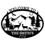 Personalized Deer Metal Cabin Sign, Custom Family Name Sign, Last Name for Home, Deer Monogram, Cabin Decor, Outdoor Hunting Deer, Hunter Gifts