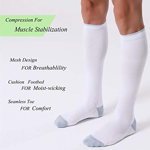 FITRELL 3 Pairs Compression Socks for Women and Men 20-30mmHg- Circulation and Muscle Support Socks for Travel, Running, Nurse, Knee High, Medical WHITE L/XL by FITRELL - Image 2