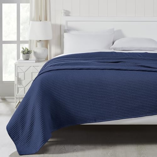 Image of Modern Threads 100% Cotton Waffle Thermal Blanket, Navy, Full /Queen