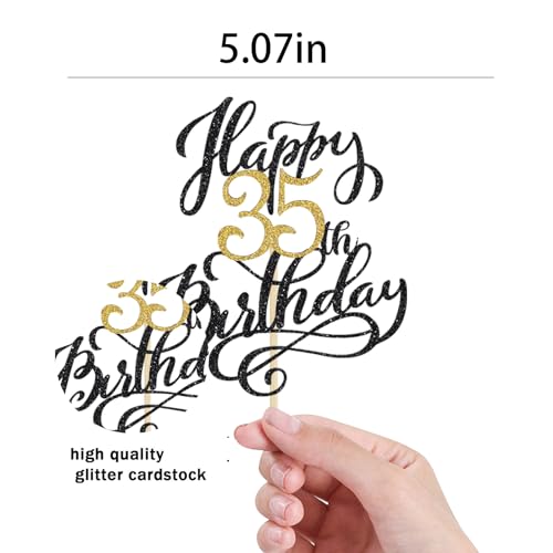 1 Pack Happy 35th Birthday Cake Topper Glitter Black Gold Birthday Cake Decoration35 Fabulous Cake D