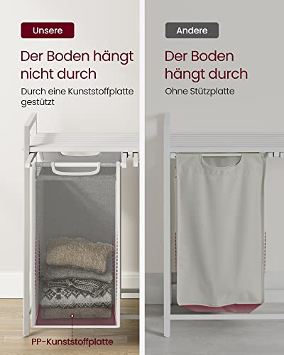 VASAGLE Wäschekorb 2 Fächer, Wäschesammler mit Ablage, Wäschebox, Wäschesack aus Oxford-Gewebe abnehmbar, Metallrahmen, 2 x 46 L, 73 x 33 x 72 cm, cremeweiß-mattweiß BLH201W01