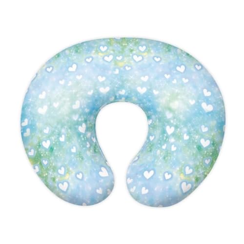 Zanxiantu Blue Green Heart Breathable Nursing Pillow Covers Girls Breastfeeding Pillow Slipcover Skin Friendly Nursing Pillow Cover for Baby Boys Fits Infant Nursing Pillow Case