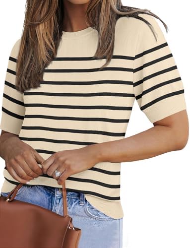 Zeagoo Women Short Sleeve Sweater Summer Crew Neck Dressy Casual Soft Knit Pullover Tops Trendy