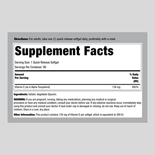 Lindberg Vitamin E 200 Iu | 134Mg | 90 Softgel Capsules | D-Alpha Form | High Potency | Plant Derived Supplement | Non-Gmo, Gluten Free #TOP1