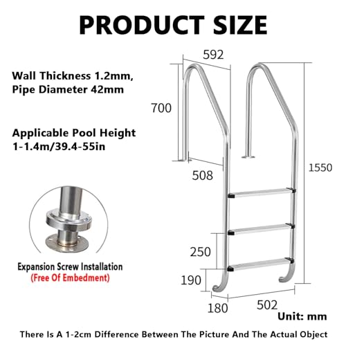 Escalera para piscina de acero inoxidable 3 peldaños miniatura 2