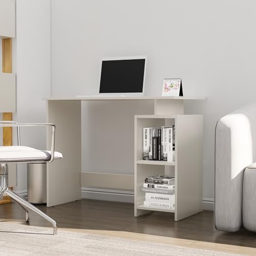 Image of Bniture Wooden Study Table for Home | Engineered Wood Laptop Study Table with Book Shelf | Multi Purpose Office Desk for Laptop, Computer, Writing & Study | Workstation for Home & Office, Frosty White