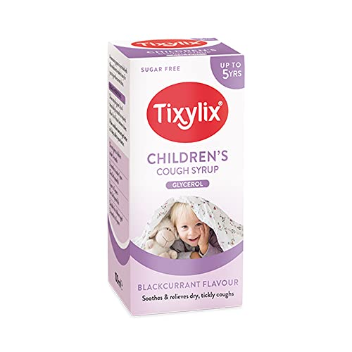Tixylix Childrens Blackcurrant Dry and Tickly Cough Syrup 100ml Sugar and colour free Suitable for vegetarians Suitable from 3 months to 5 years