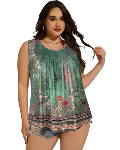 Image of Women Plus Size Tank Top Casual Summer Tops Loose Fit Sleeveless T Shirts Trendy Crewneck Tunic Tees 2026