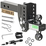 Adjustable Trailer Hitch Fits 2 Inch Receiver, Dual Ball 2'' & 2-5/16'' with 22,000 LBS Max GTW, 4'' Drop/Rise, Premium Manganese Steel Solid Tow Hitches, Bulletproof Lock, Anti Rust, Anti Rattle (4')