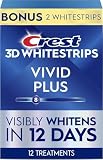 Crest Teeth Whitening Strips, Crest 3D Whitestrips Vivid Plus, Enamel Safe Teeth Whitening Kit, 12 Treatments (24 Strips), Visibly Whitens in Days, 8 Levels Whiter