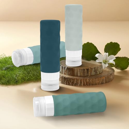 Image of Silevoler Travel Bottles for Toiletries, 4pcs Tsa Approved 3oz Travel Size Containers, BPA Free Leak Proof Premium Silicone Bottles, Refillable Liquid Squeezable Accessories W /Toiletry Bag(Mint)