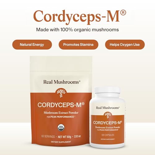 Image of Real Mushrooms Cordyceps Mushroom Powder - Organic Cordyceps Powder Mushroom Energy and Wellness Support - Rich in Beta Glucans - Non-GMO, Vegan Supplement, 60 Servings