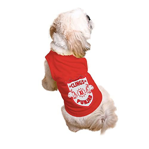 Image of Ruse Round Neck Sleeveless Sando Vest Tank T-Shirt for Dogs IPL Replica Clings XI Punjab Cotton Teams Dog Jersey Printed Breathable Tees Apparel for Pet (Chihuahuas, Papillons) (Popy Red, XXS)