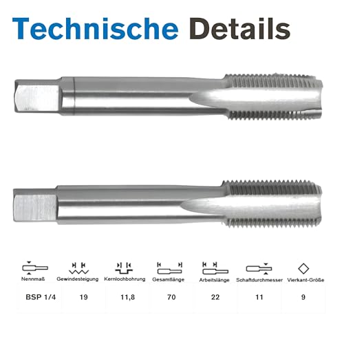 GSR Profi Gewindebohrer Satz | Rohrgewindeschneider Set 2-teilig | Gewindeschneider Zoll HSS BSP G 1/4 | Gewindebohrer 1/4 Zoll