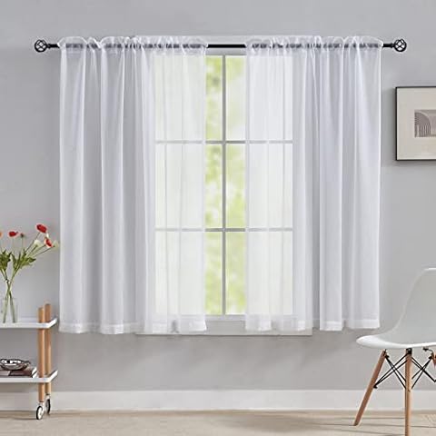 Home Brilliant Sheer Curtains, Net Curtains for Windows 45 Drop, White Short Woven Voile Net Curtains for Kitcken Window Treatment, Set of 2, 54 x 45 inches Cover