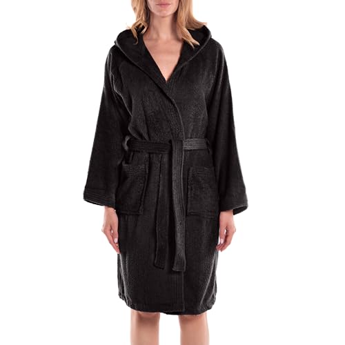 Albornoz de algodón Caleffi con capucha y diseño italiano negro talla M