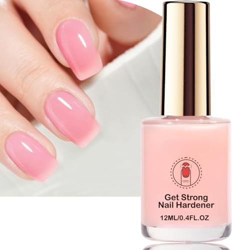 Fragile Nail Strengthener, 12ML Natural Pink LED Gel Polish, Natural Nail Hardener Extra Strong and Growth, Fast-Drying Nail Cuticle Oil for Weak Thin Peeling Nails, Long-Lasting Glossy Finish