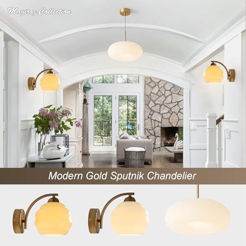 Image of Brushed Brass Wall Sconces 1 Light Mid Century Modern Antique Gold Wall Light Fixture with Yellow Globe Glass Shade Industrial Indoor Wall Lamps for Mirror Bedroom Hallway MCL13GD-1 (1 Pack)