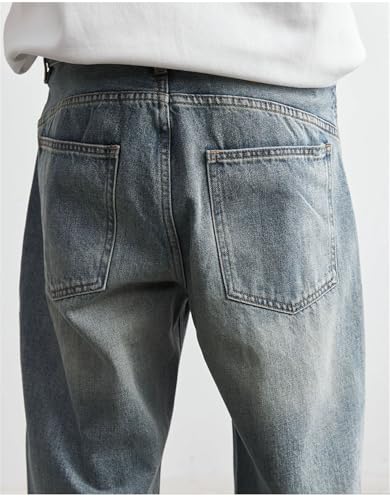 Men’S Summer Washed Denim Pants Loose Wide Leg Trousers Casual Straight Fit with A Distressed Jean Look4
