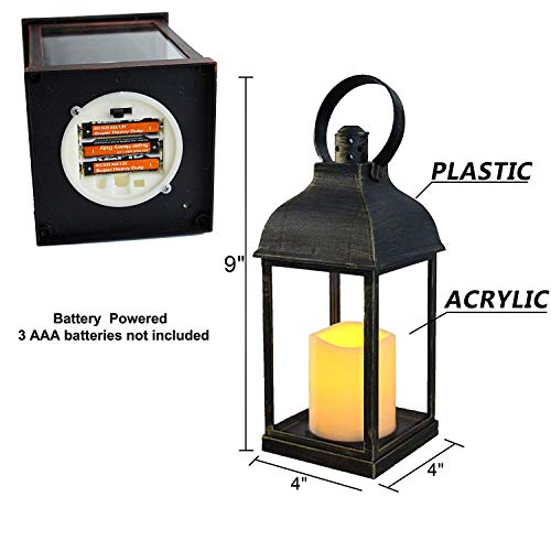 Image of 2 Pack Decorative Lantern with flameless LED Candle Lights, ON /Off /Timer Candle with 6Hours, Outdoor /Indoor LED Lantern, Use AAA Battery(not Include) Bronze Plastic, 4x9