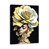 daktenn Wall Art African American Women Wall Decor Black Woman Yellow Hair Beauty Painting Canvas Prints Living Room Bedroom Bathroom Home Decoration African Wall Prints, 12x16 Inches