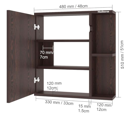 Image of Madhuran Alfred Engineered Wood Wall Mounted Cabinet Mirror (Wenge Finish) Living Room Bedroom Bathroom Antique Furniture Holder Organisers Trending Aabinets Accessories Shelves