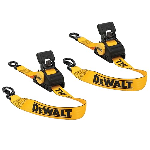 DEWALT DXBC9002 Black/Yellow 2” x 10’ Auto Retractable Ratchet Straps - 1,100 lb Safe Working Load / 3,300 lb Break Strength, 2 Pack