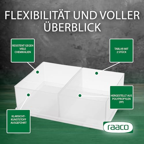 raaco Einsatzkasten 80 2xBA6-1, Tablett mit 2 Einsätzen, Transparenter Sortierkasten für Kleinteile, Sortierboxen, Schubladen & Kleinteileaufbewahrung, Leicht zu Reinigen, 16 x 22 x 6,9 cm