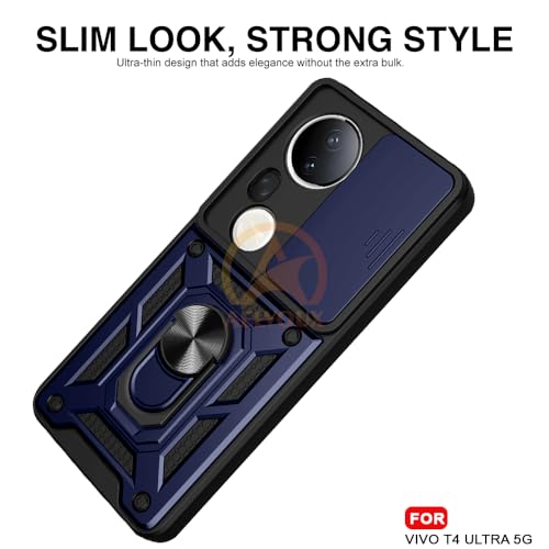 Image of Armor Bumper Back Cover Case for Vivo T4 Ultra 5G Rotating Camera Cover, Ring Holder & Kickstand | Heavy Duty & 360 Degree Protection Vivo T4 Ultra 5G Back Cover (Blue)
