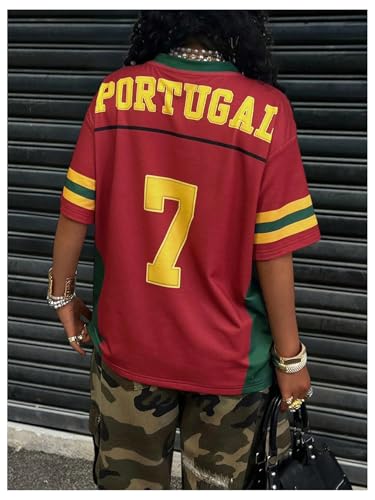 GORGLITTER Women's Plus Size Jersey Shirts Graphic Print Oversized Short Sleeve Number V Neck Y2K Mexico T Shirt2