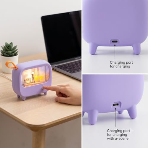 Image of DreamGlow Mini TV Night Light for Kids & Bedroom Decor, Cute Retro LED Bedside Lamp with Warm Ambient Light, Portable Rechargeable Aesthetic Room Decor Gift (Purple)