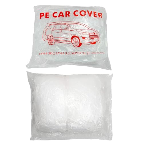 Image of 4 Packs Disposable Car Cover Clear Plastic Car Cover Universal Rain Dust Garage Cover with Elastic Band Medium (15.7FT x 24.6FT)