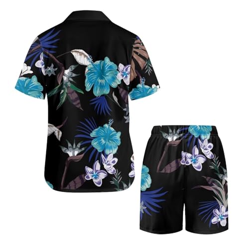 Mens Pajamas Set Button-Down Short Sleeve Shirt Top Sleepwear Shorts with Pockets2