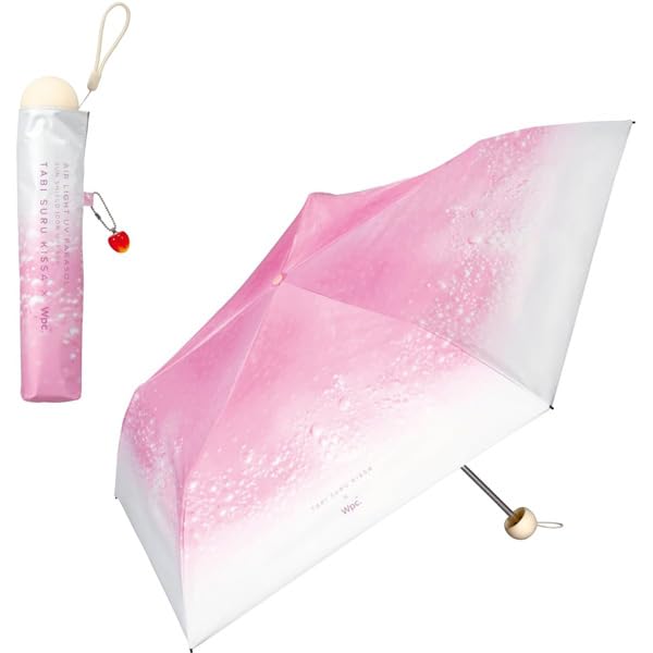 Wpc. Cream Soda Parasol Mini Umbrella Pink – Lightweight, Compact & Cute UV Protection Sun and Rain Umbrella – with Cherry Charm for Women