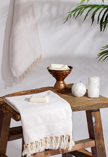DEMMEX Organic Turkish Hand Towels for Bathroom – 100% Oeko-TEX Certified Turkish Cotton, Quick Dry, Lightweight Kitchen & Travel Towels, Diamond Weave, Large 18x36 Inches, Set of 2, White