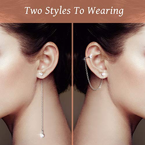 4 Pieces Cuff Earrings Chain Asymmetric Moon Star Tassel Ear Cuff Crawler Long Chain Climbers Drop Dangle Earrings for Women Holiday Decor (Silver)4