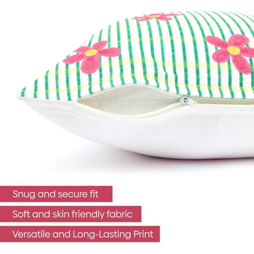 Image of haus & kinder Modern Luxury 100% Cotton Digital Printed Pink & Yellow Floral Heart Design Decorative Throw Pillow Cushion Covers for Sofa, Living Room & Bedroom 16 x 16 Inches Set of 3